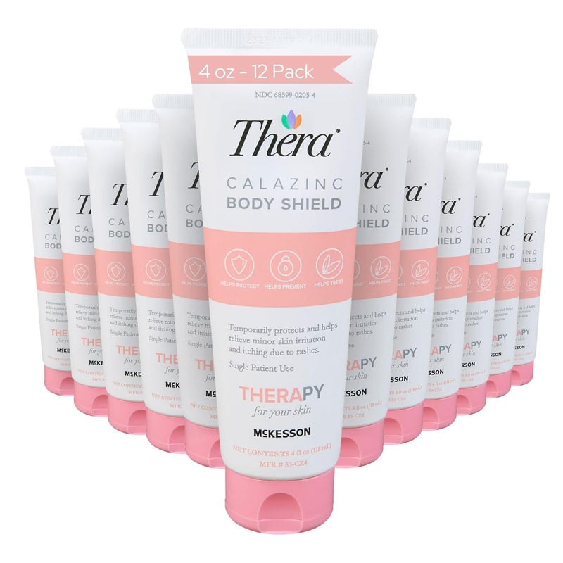 Thera Calazinc Body Shield Barrier Cream with Calamine and Zinc [12-Pack] - Incontinence Skin Protectant Ointment, Diaper Rash, Scented - 4 oz - Image 1